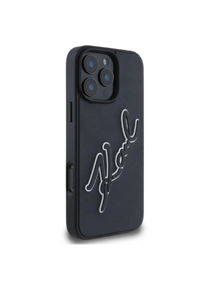 كارل لاغرفيلد جراب كارل لاغرفيلد KLHCP16X3DRKSDLK لهاتف iPhone 16 Pro Max مقاس 6.9 بوصة أسود/أسود متين من المطاط ثلاثي الأبعاد ثنائي اللون - Image 4