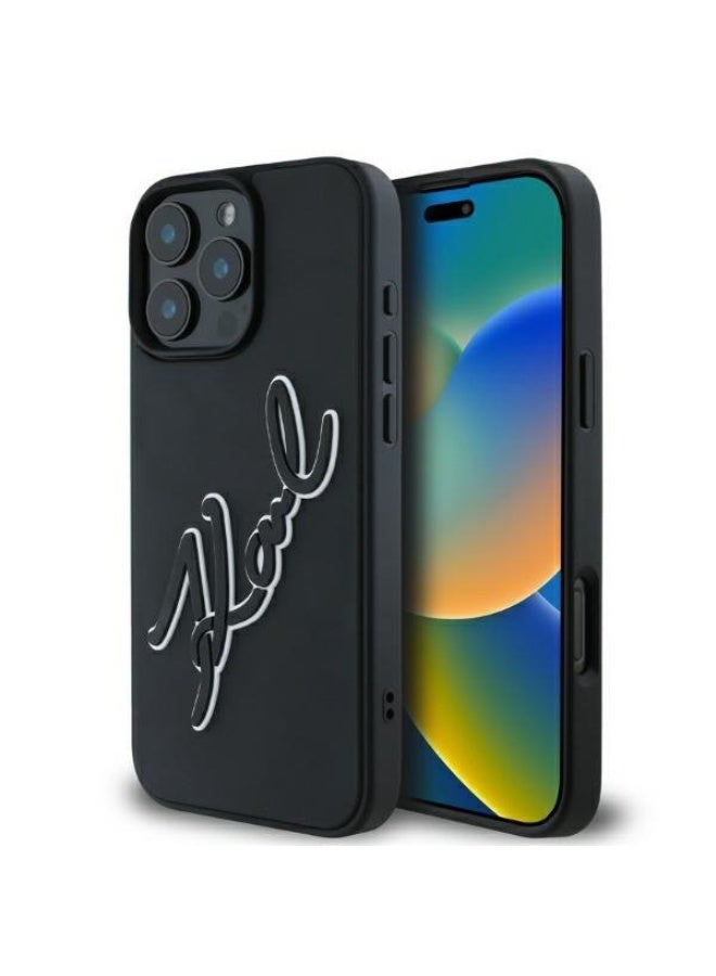 كارل لاغرفيلد جراب كارل لاغرفيلد KLHCP16X3DRKSDLK لهاتف iPhone 16 Pro Max مقاس 6.9 بوصة أسود/أسود متين من المطاط ثلاثي الأبعاد ثنائي اللون - Image 1