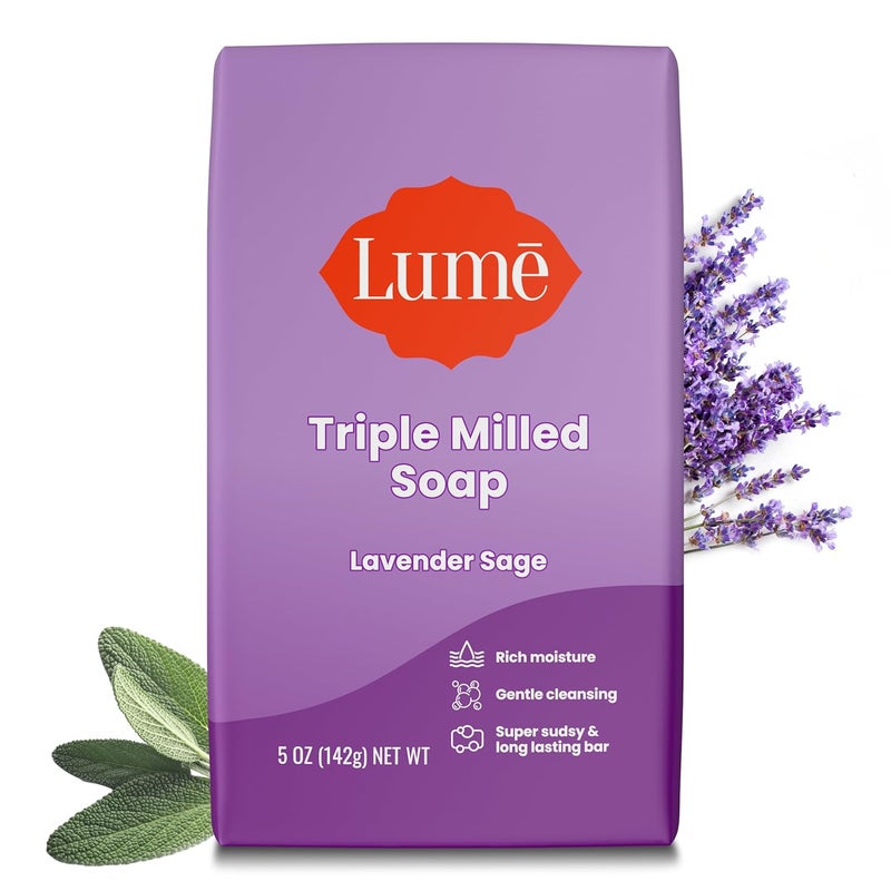 Lume Triple Milled Bar Soap  Rich Moisture  Gentle Cleansing  Paraben Free Phthalate Free Skin Safe  5 ounce Lavender Sage