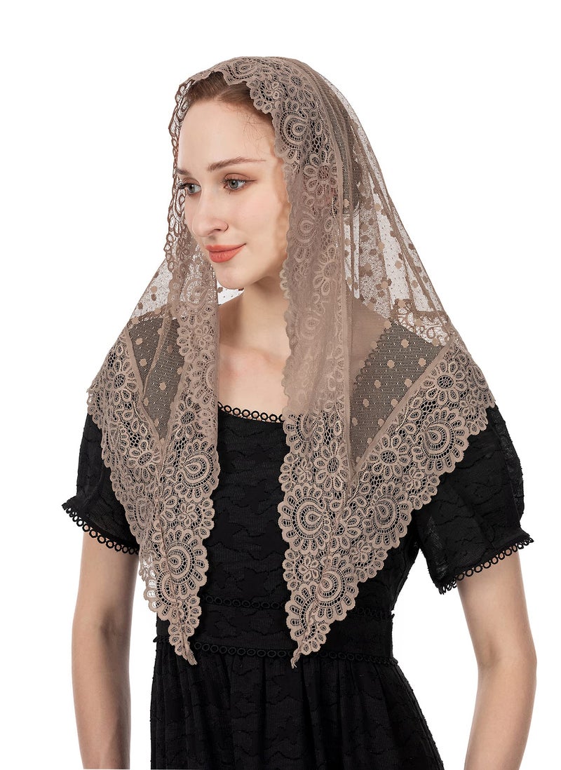 Wgior Triangle Vintage Inspired Lace Chapel Veils Catholic Mass Head Covering Scarf Mantilla Veils for Church (Beige) - Image 1