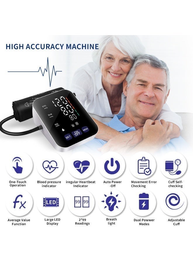 بواي جهاز قياس ضغط الدم، مراقب ضغط الدم الأوتوماتيكي الرقمي للذراع مع ذاكرة ل 2 مستخدمين، سوار قابل للتعديل، شاشة LED كبيرة فائقة الوضوح، قياس دقيق لمعدل ضربات القلب وضغط الدم، يعمل بالـ USB-C والبطارية - Image 2
