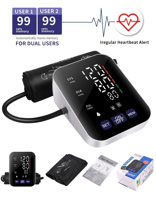 بواي جهاز قياس ضغط الدم، مراقب ضغط الدم الأوتوماتيكي الرقمي للذراع مع ذاكرة ل 2 مستخدمين، سوار قابل للتعديل، شاشة LED كبيرة فائقة الوضوح، قياس دقيق لمعدل ضربات القلب وضغط الدم، يعمل بالـ USB-C والبطارية - Image 1