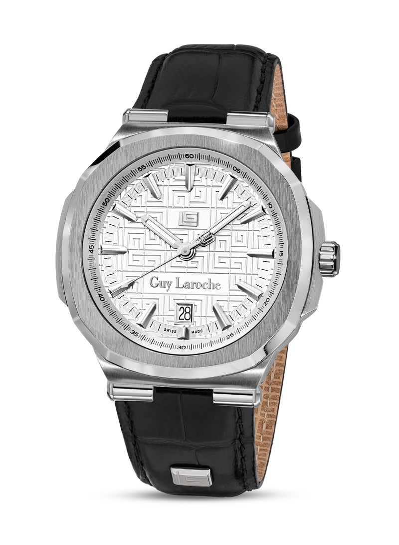 Guy Laroche Charlie Watch for Men with Black Genuine Leather Strap 45 mm 5 Atm  - Image 1