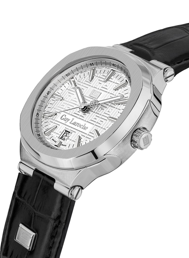 Guy Laroche Charlie Watch for Men with Black Genuine Leather Strap 45 mm 5 Atm  - Image 2