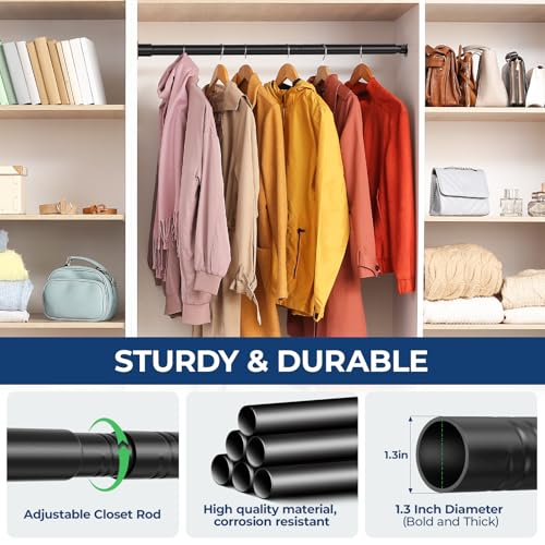 Mavivegue Closet Rod, 17 to 99 Inch Adjustable Closet Rods for Hanging Clothes, Heavy Duty Tension Rod, Black Curtain Rod, for Closet, Wardrobes, Bathroom, Laundry - Image 5