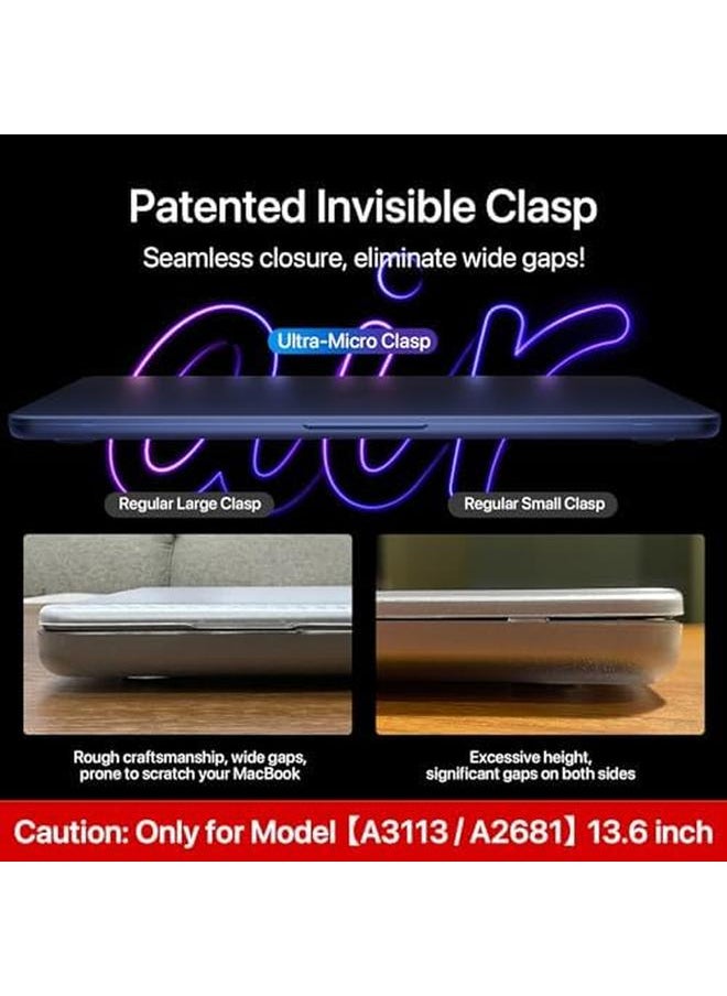 erorex Compatible For Macbook Air 13.6 Inch Case M3 M2 2024 2022 Release Model A3113 A2681 Sturdy Protective Plastic Hard Shell Case Cover For Macbook Air M2 13 Inch Case Midnight  - Image 3