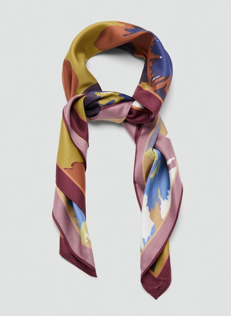 MANGO Floral satin scarf
