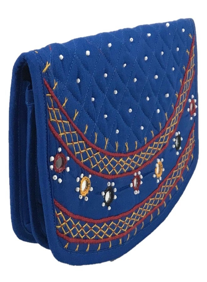srishopify handicrafts Srishopify Handicrafted Eco Friendly Women's Wallet Floral Embroidery Ethnic Card Holder Pouch Bifold Wallets Purse Gift For Girls Women Special Unique Perfect Gifts 7 Inch Medium Blue Clutch - Image 2
