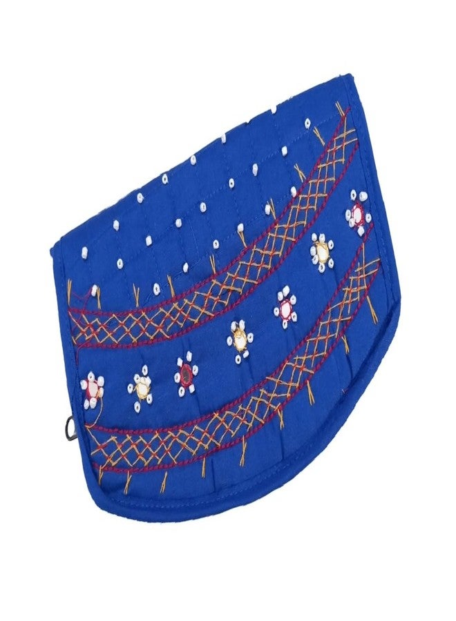 srishopify handicrafts Srishopify Handicrafted Eco Friendly Women's Wallet Floral Embroidery Ethnic Card Holder Pouch Bifold Wallets Purse Gift For Girls Women Special Unique Perfect Gifts 7 Inch Medium Blue Clutch - Image 1
