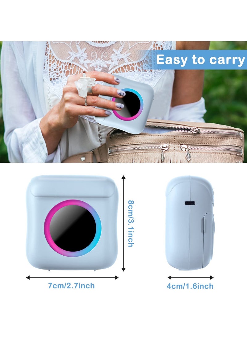 SYOSI Portable Mini Printer, Mini Thermal Printer Bluetooth Photo Printer Inkless Pocket Printer with 7 Rolls of Paper for Picture/Label/Memo/Receipt (Blue) - Image 5