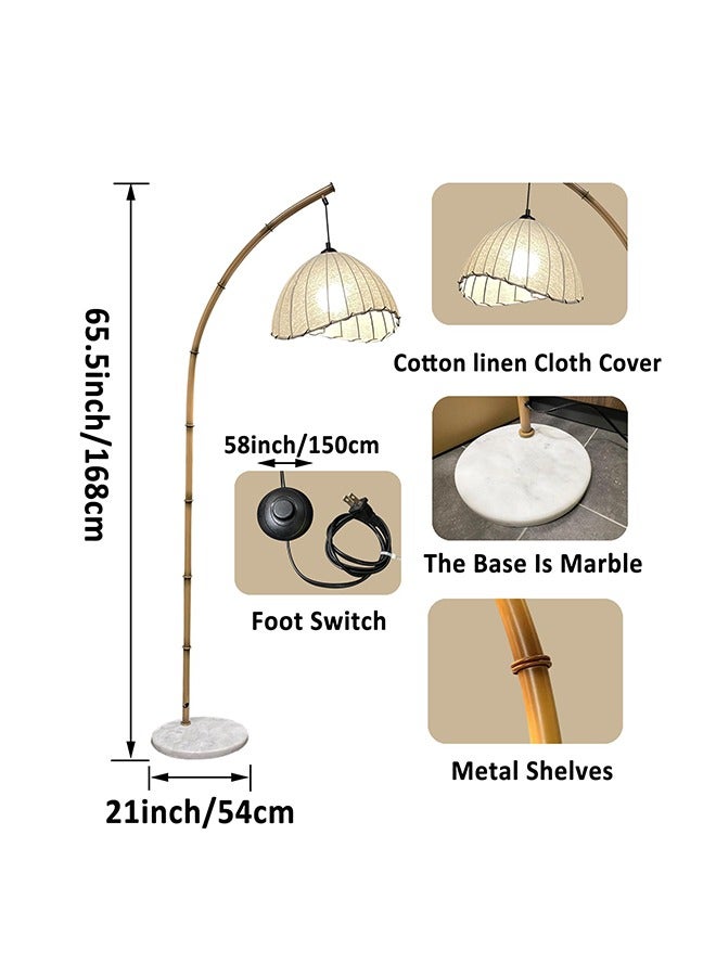 DOMUIK Floor Lamp for Living Room with Brightness Adjustment, Modern Arc Floor Lamp with Fabric Lampshade, Vintage Standing Lamp for Bedroom, Office, Study Room(G)  - Image 2