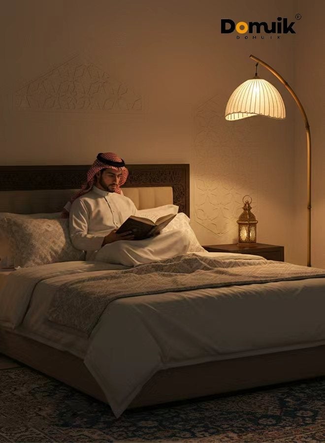 DOMUIK Floor Lamp for Living Room with Brightness Adjustment, Modern Arc Floor Lamp with Fabric Lampshade, Vintage Standing Lamp for Bedroom, Office, Study Room(G) - Image 3