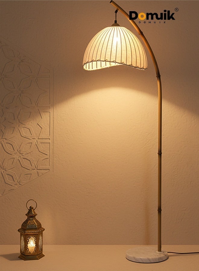DOMUIK Floor Lamp for Living Room with Brightness Adjustment, Modern Arc Floor Lamp with Fabric Lampshade, Vintage Standing Lamp for Bedroom, Office, Study Room(G) - Image 1