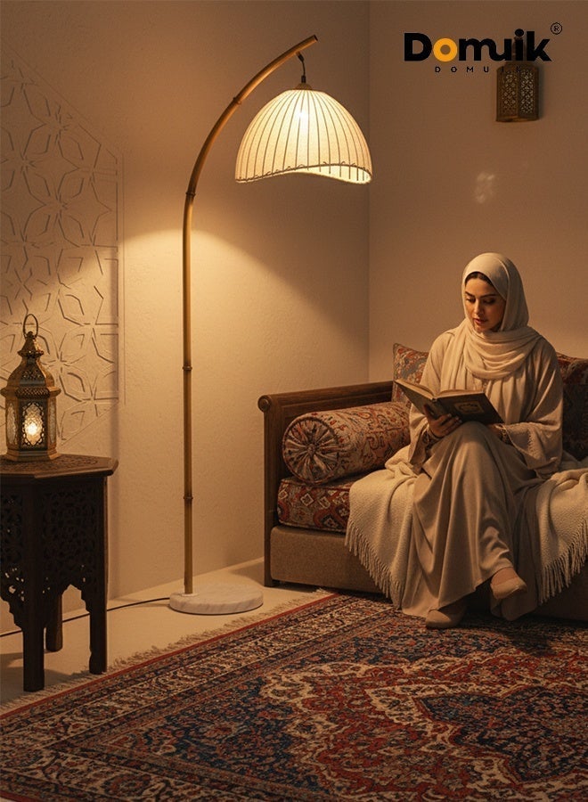 DOMUIK Floor Lamp for Living Room with Brightness Adjustment, Modern Arc Floor Lamp with Fabric Lampshade, Vintage Standing Lamp for Bedroom, Office, Study Room(G) - Image 2