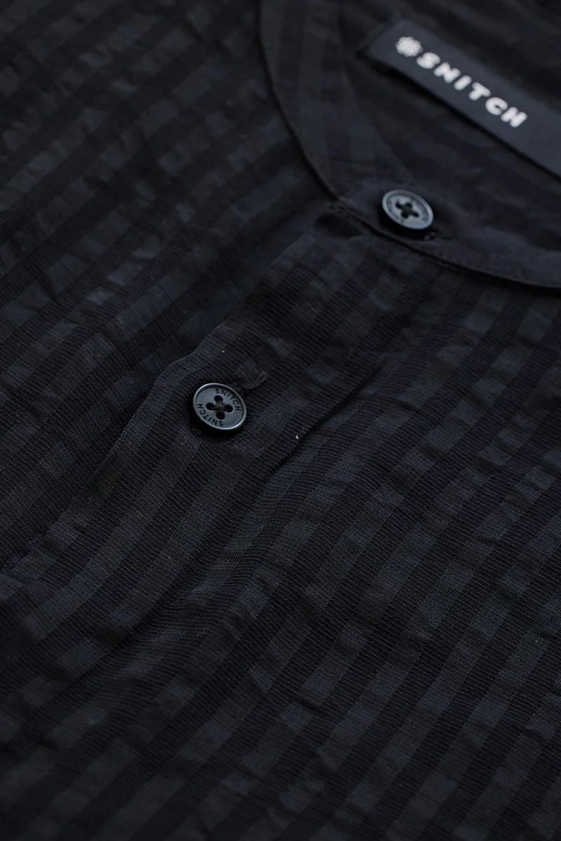 SNITCH Black Stripes Slim Fit Shirt