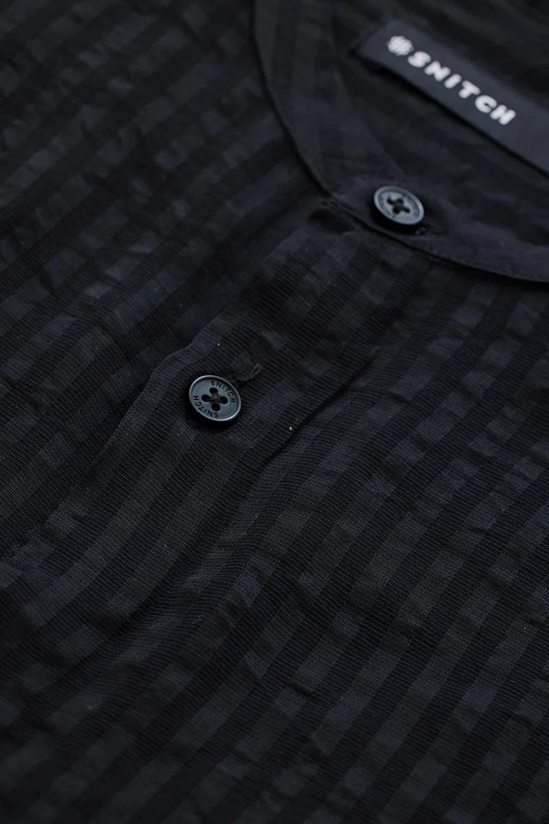 SNITCH Black Stripes Slim Fit Shirt