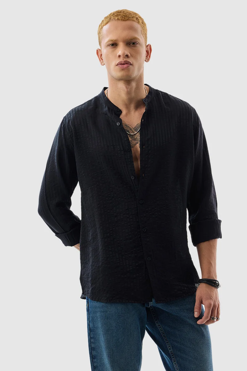 SNITCH Black Stripes Slim Fit Shirt