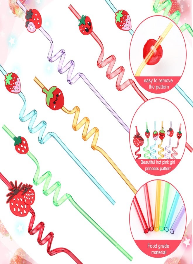 ماكس تشيك مجموعة ماكس تشيك المكونة من 24 كوبًا سعة 16 أونصة، هدايا حفلات أعياد الميلاد مع أغطية وماصات ملونة لتزيين حفلات أعياد الميلاد، أكواب بلاستيكية بألوان قوس قزح وماصات بلاستيكية قابلة لإعادة الاستخدام للحفلات (فراولة). - Image 4