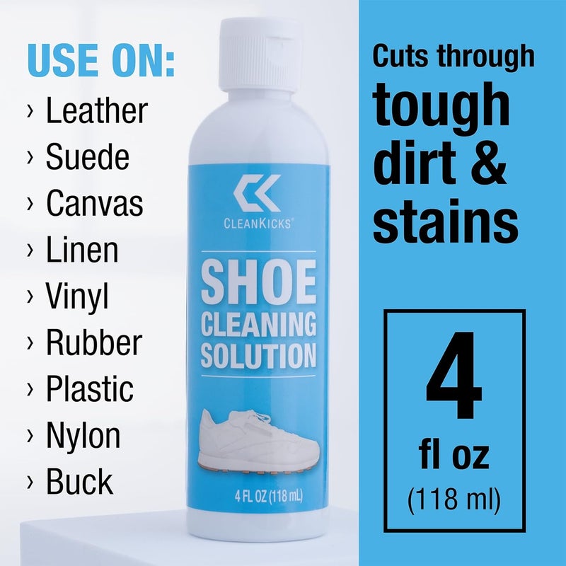 CleanKicks Shoe Cleaning Kit - Footwear Cleaner for Sneakers, Boots, Cleats, and Many Other Shoe Types - (4 Ounce Bottle and Brush). Packaging May Vary Between Green and Blue. - Image 3