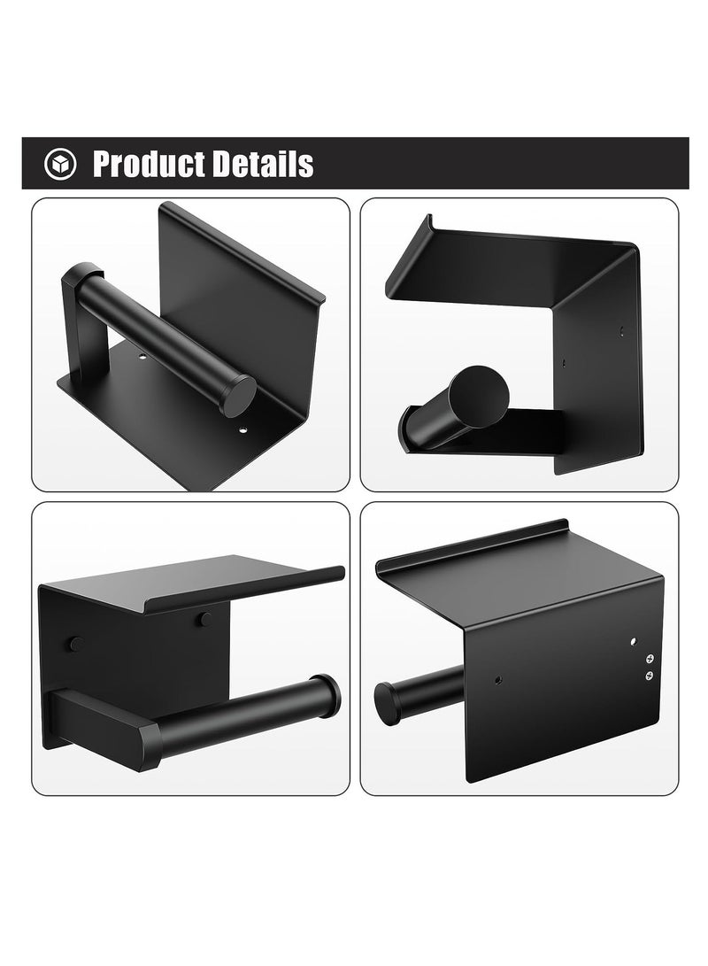 MIXDE Toilet Paper Holder with Phone Shelf + Towel Robe Hooks, Adhesive or Screw Wall Mounted Toilet Paper Roll Storage, Stainless Steel Bathroom Tissue Roll Holder - Image 3