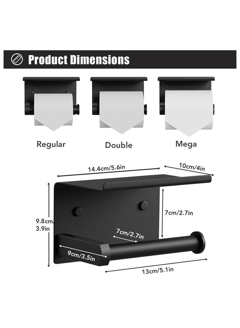MIXDE Toilet Paper Holder with Phone Shelf + Towel Robe Hooks, Adhesive or Screw Wall Mounted Toilet Paper Roll Storage, Stainless Steel Bathroom Tissue Roll Holder - Image 2