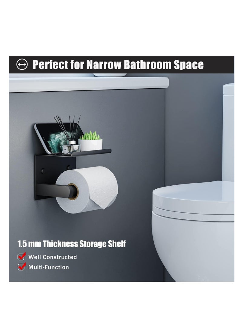 MIXDE Toilet Paper Holder with Phone Shelf + Towel Robe Hooks, Adhesive or Screw Wall Mounted Toilet Paper Roll Storage, Stainless Steel Bathroom Tissue Roll Holder - Image 4