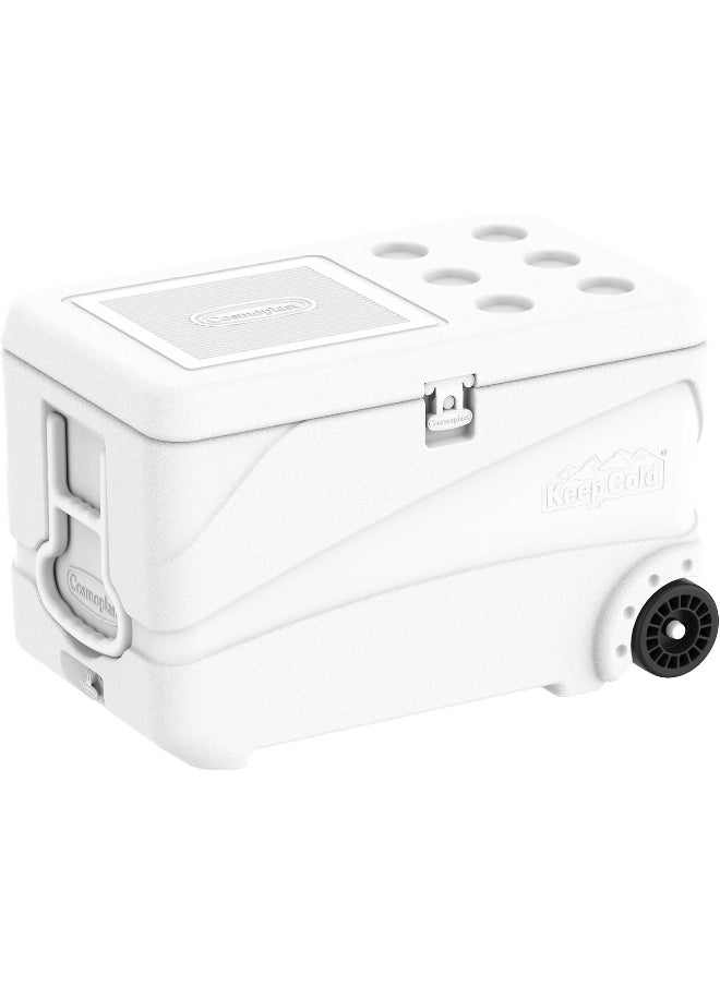 Cosmoplast 84L Keepcold Deluxe Icebox With Wheels, White