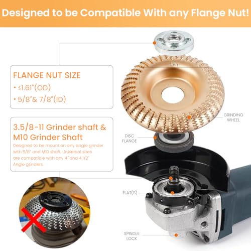Serplex® 5Pcs Angle Grinder Wood Carving Disc Set, 4 and 4 1/2 Angle Grinder Attachments with 5/8 inch Arbor, Stump Grinder Tool Grinding Wheel Shaping Disc for Wood Cutting, Grinder Cutting Wheel - Image 3