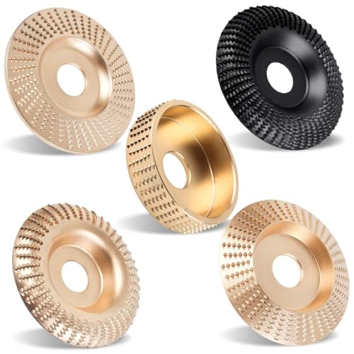Serplex® 5Pcs Angle Grinder Wood Carving Disc Set, 4 and 4 1/2 Angle Grinder Attachments with 5/8 inch Arbor, Stump Grinder Tool Grinding Wheel Shaping Disc for Wood Cutting, Grinder Cutting Wheel - Image 1