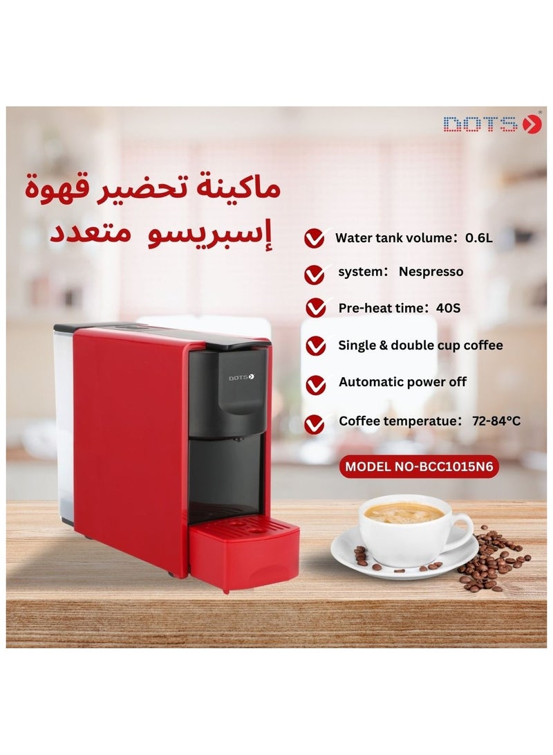 دوتس ماكينة قهوة , حجم خزان المياه 0.6 لتر , وقت التسخين المسبق 40 ثانية , ضغط المضخة 19 بار , فنجان قهوة فردى او مزدوج ، درجة حرارة القهوة تصل الى 72الى 84 ، إيقاف التشغيل التلقائى ، تحكم NTC للحصول على درجة حرارة أكثر دقة - Image 1