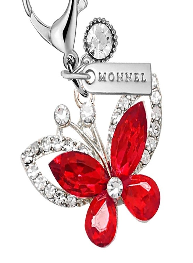 MONNEL MC604 Little Crystal Butterfly Lobster Clasp 3D Charm for Women with Velvet Bag (Red,1 Piece) - Image 2
