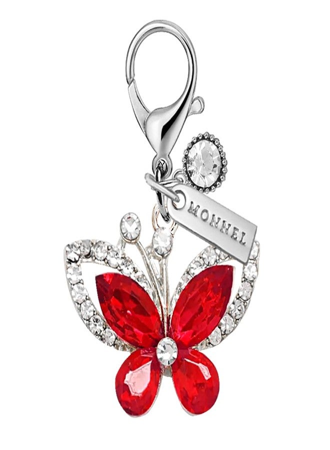 MONNEL MC604 Little Crystal Butterfly Lobster Clasp 3D Charm for Women with Velvet Bag (Red,1 Piece) - Image 1