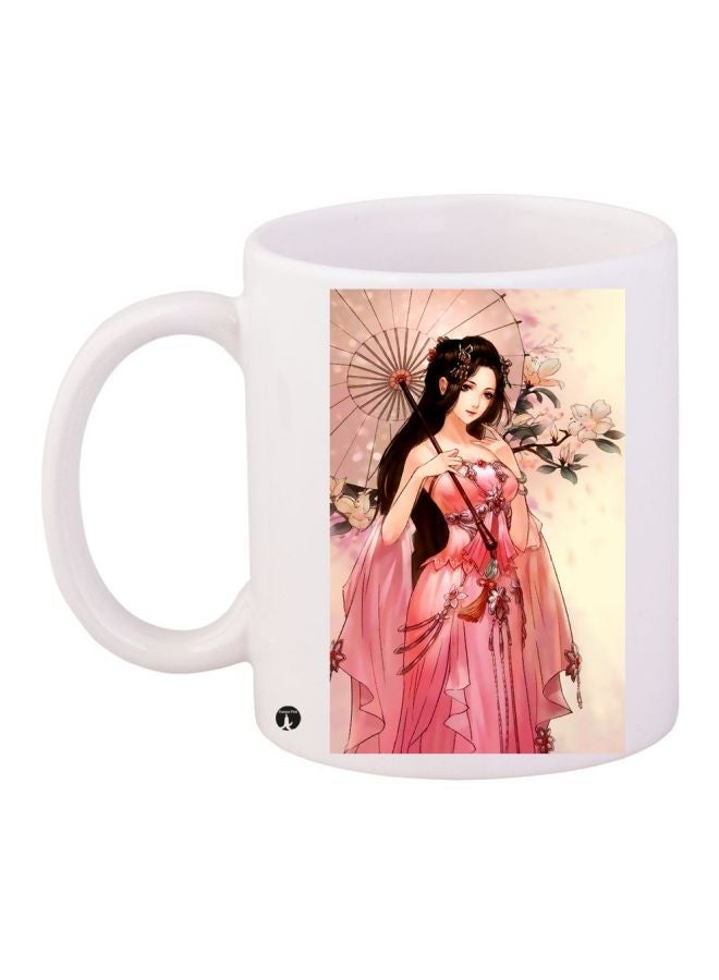 RYN Lady Printed Coffee Mug White/Beige/Pink 11ounce