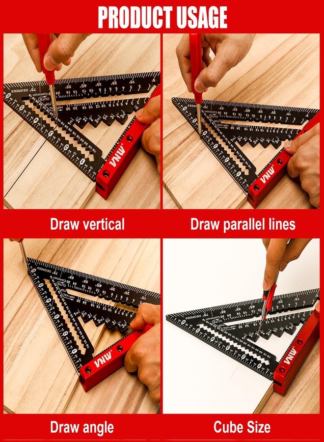 VNW Rafter Square 7inch with Carpenter Pencil Holder, Aluminum Heavy Duty Woodworking Rule, T Square Triangle Ruler Measuring Layout Tool - Image 4
