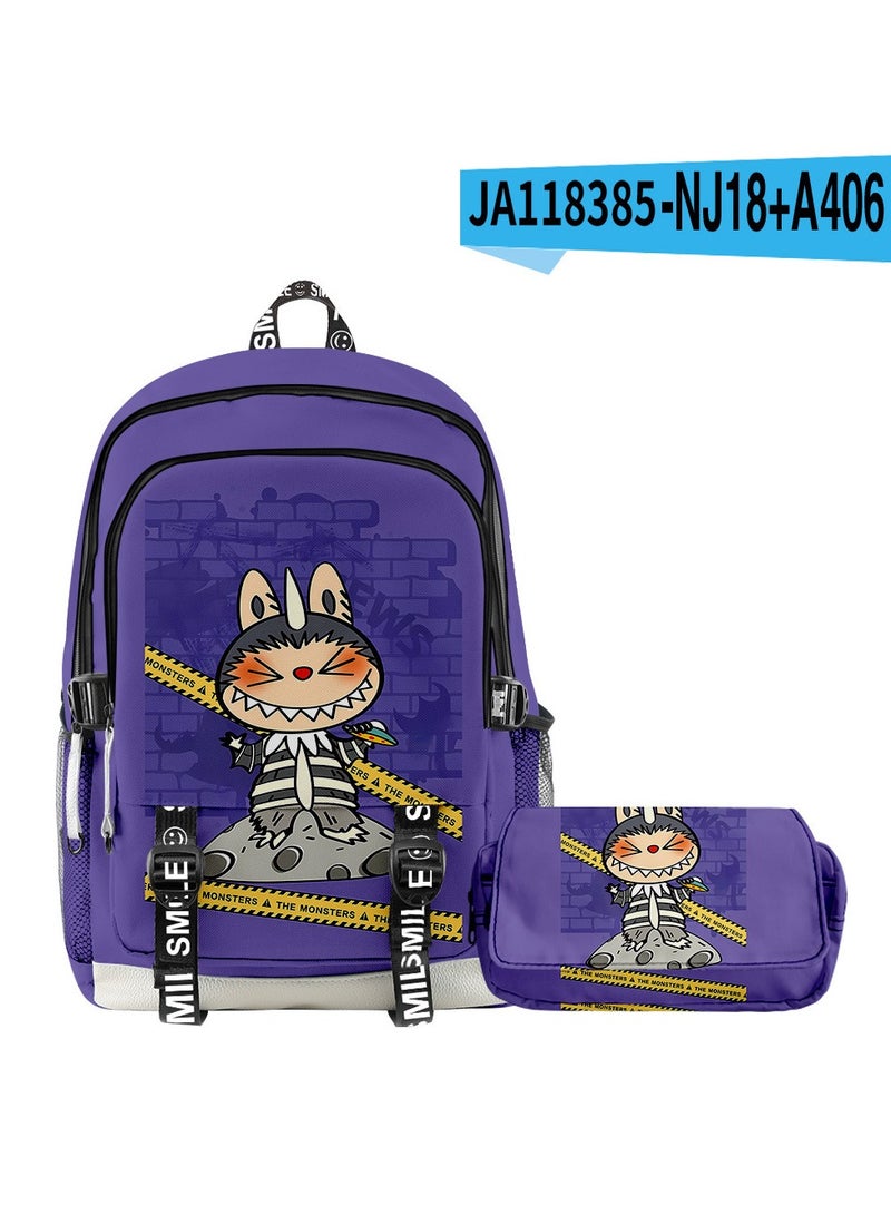SKT Shiketro Cartoon Printed School Bag Backpack Double-Layer Pencil Bag Two-Piece Set 44*30*18cm