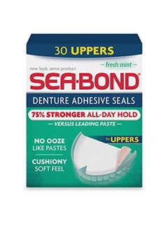Secure Denture Adhesive Seals, Fresh Mint Uppers, Zinc Free, All Day Hold, Mess Free, 30 Count