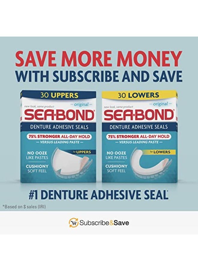 Sea-Bond - Secure Denture Adhesive Seals, Fresh Mint Uppers, Zinc Free, All Day Hold, Mess Free, 30 Count - Image 1
