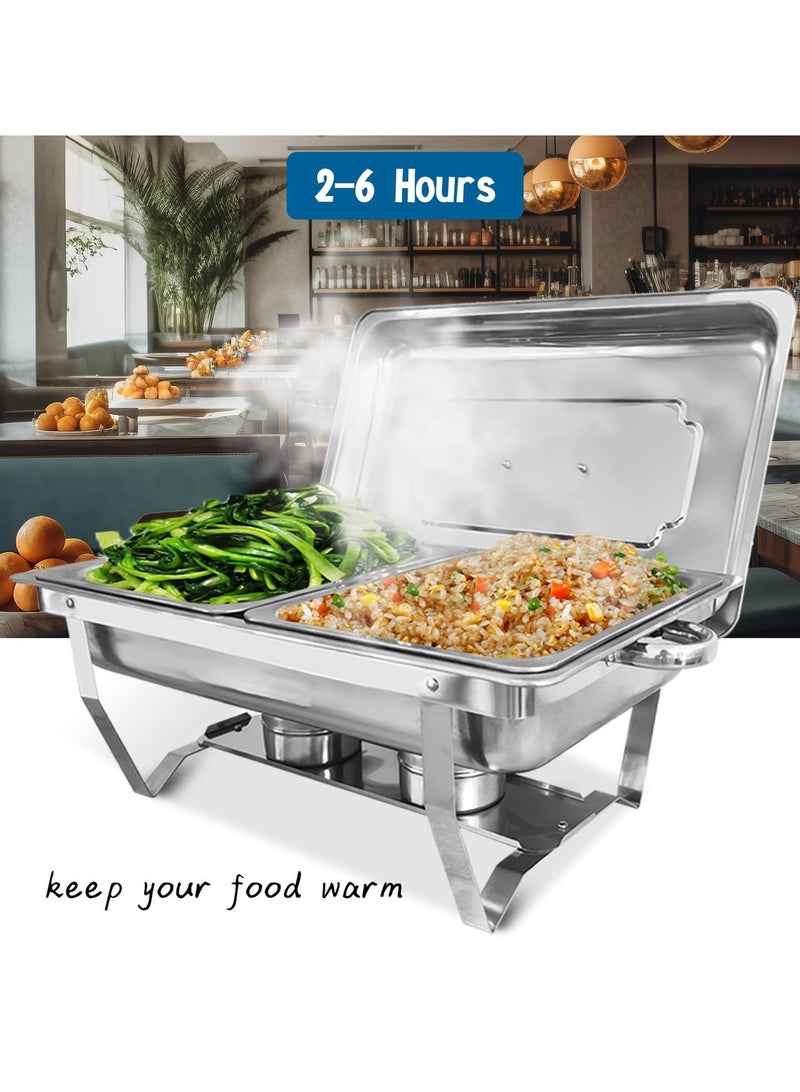 طقم تقديم بوفيه (Chafing Dish) مع غطاء، جهاز تسخين طعام من الفولاذ المقاوم للصدأ مزود بمواقد وقود وحوض ماء، أداة تقديم قابلة للطي مناسبة للبوفيهات والحفلات وحفلات الزفاف والمآدب. - Image 4