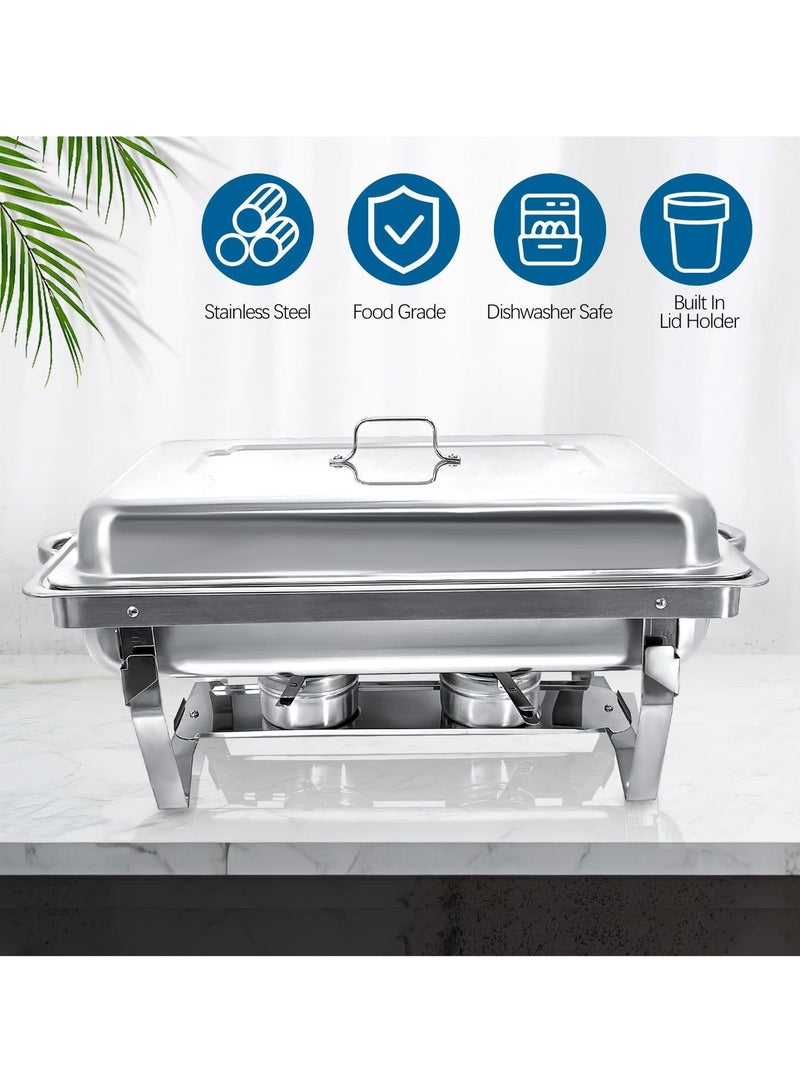 طقم تقديم بوفيه (Chafing Dish) مع غطاء، جهاز تسخين طعام من الفولاذ المقاوم للصدأ مزود بمواقد وقود وحوض ماء، أداة تقديم قابلة للطي مناسبة للبوفيهات والحفلات وحفلات الزفاف والمآدب. - Image 2