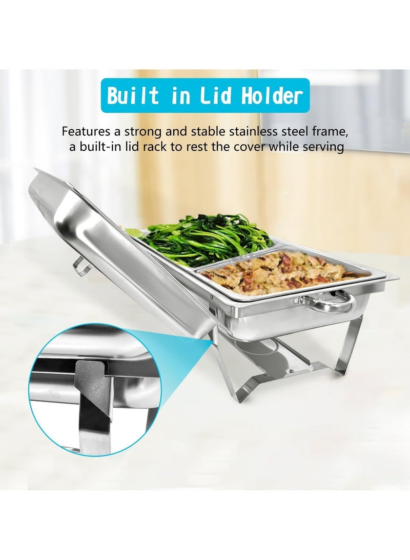 طقم تقديم بوفيه (Chafing Dish) مع غطاء، جهاز تسخين طعام من الفولاذ المقاوم للصدأ مزود بمواقد وقود وحوض ماء، أداة تقديم قابلة للطي مناسبة للبوفيهات والحفلات وحفلات الزفاف والمآدب. - Image 3