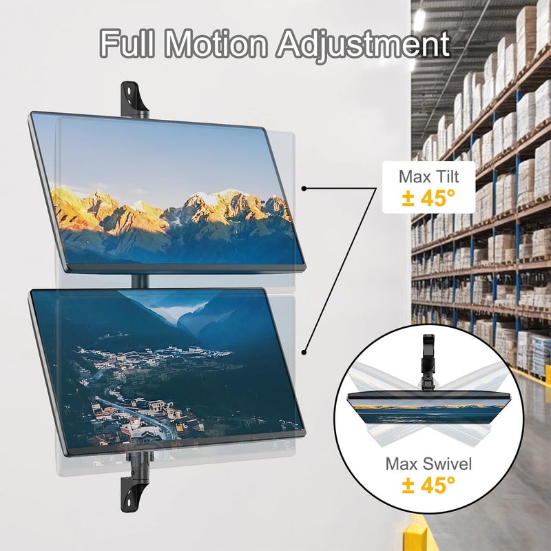 PUTORSEN Dual Monitor Wall Mount - Vertical Stacked Monitor Wall Mount for 17-32 inch Screens,Holds up to 19.8 lbs per Monitor,VESA 75x75/100x100mm,Black - Image 4