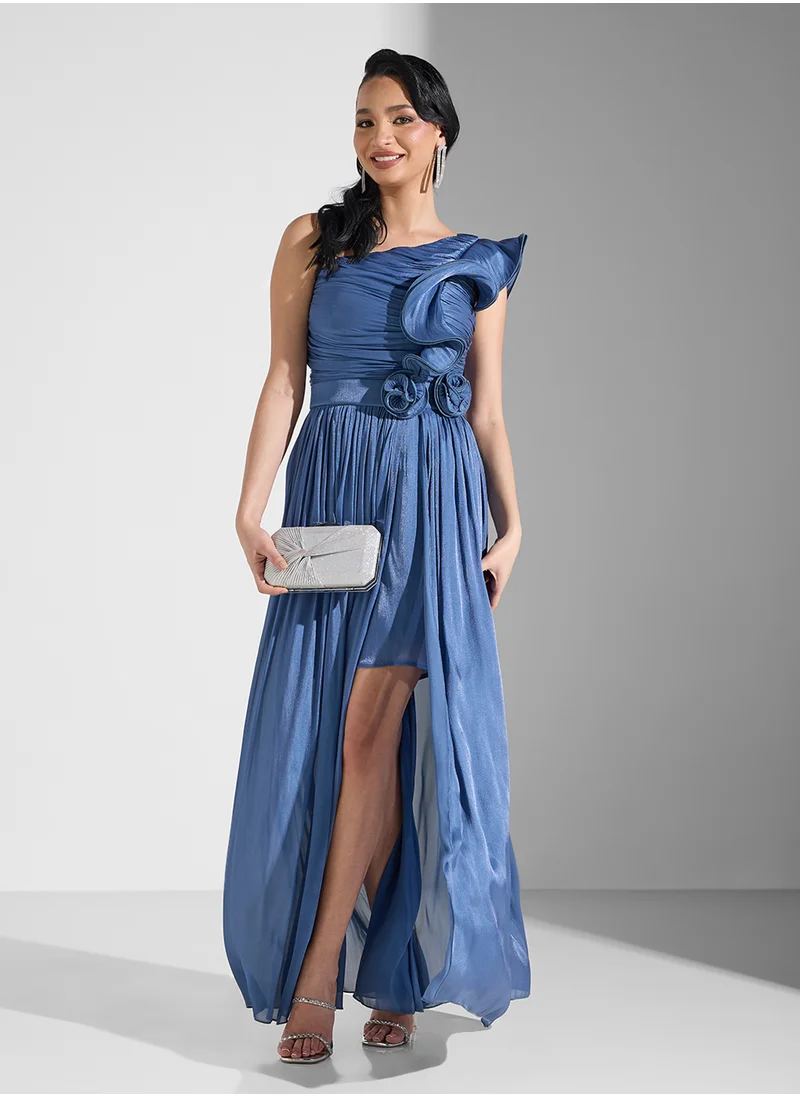 Namshi x One Shouldered Ruched Dress With Slit
