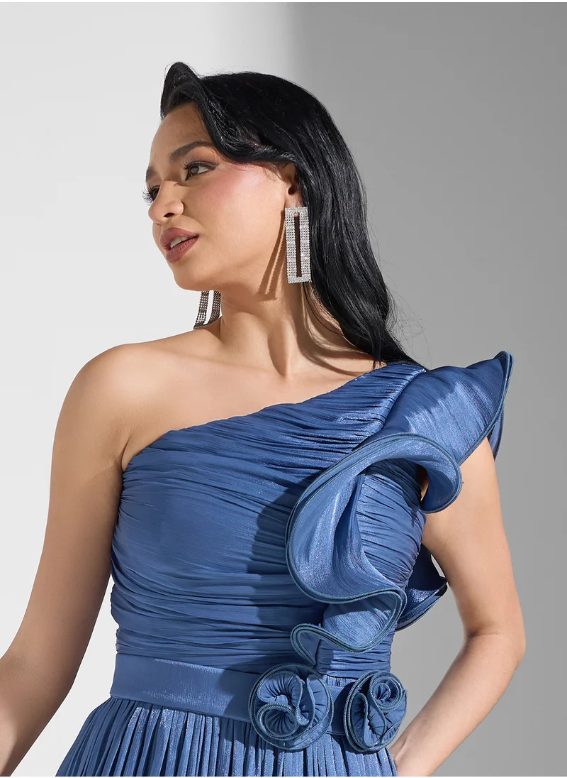 Namshi x One Shouldered Ruched Dress With Slit