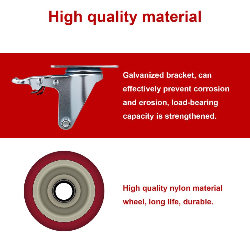 Htudcoue 6 Pcs 4 Inch Heavy Duty Casters, (6 casters Load Capacity 3300 lbs) Lockable Swivel Bearing Caster with Brakes for Workbenches, Shelves, Carts, Etc. - Image 5
