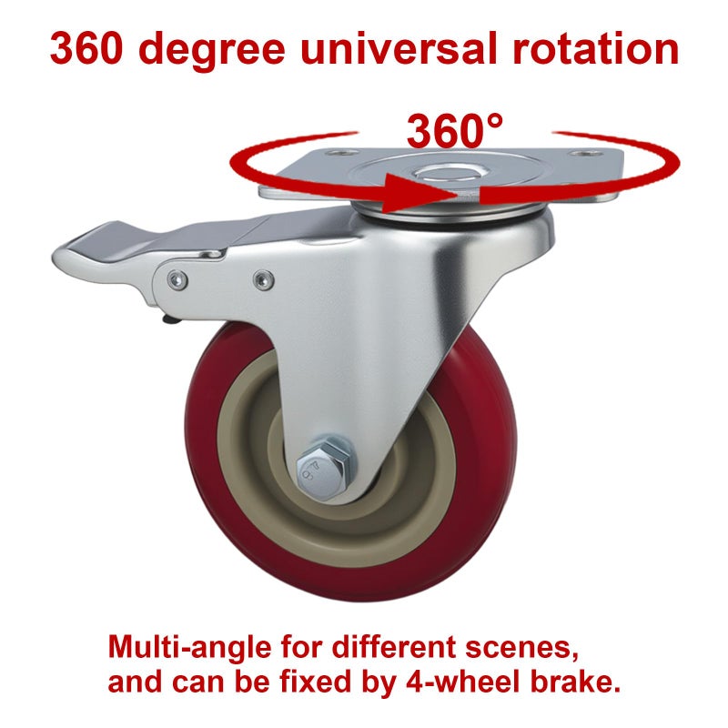 Htudcoue 6 Pcs 4 Inch Heavy Duty Casters, (6 casters Load Capacity 3300 lbs) Lockable Swivel Bearing Caster with Brakes for Workbenches, Shelves, Carts, Etc. - Image 4