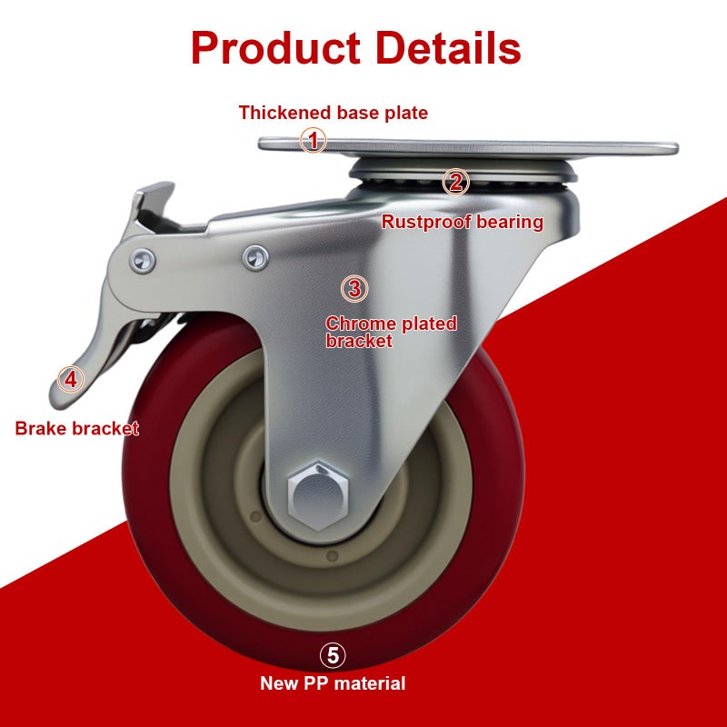 Htudcoue 6 Pcs 4 Inch Heavy Duty Casters, (6 casters Load Capacity 3300 lbs) Lockable Swivel Bearing Caster with Brakes for Workbenches, Shelves, Carts, Etc. - Image 3