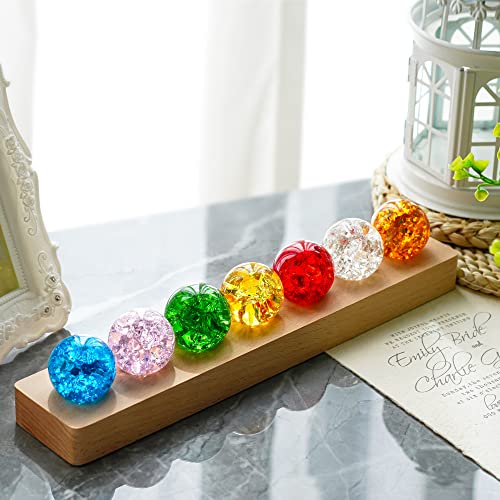 KRISININE 7 Colors 40mm Ice Cracked Balls Crystal Chakra Balls with LED Wooden Base Glass Healing Sphere Balls with Stand Night Light Decoration Quartz for Home Living Room - Image 3