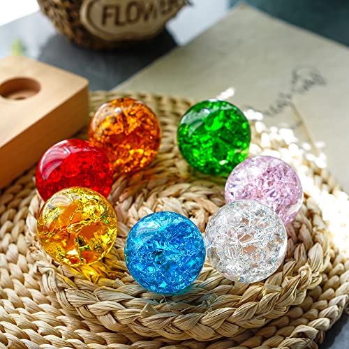 KRISININE 7 Colors 40mm Ice Cracked Balls Crystal Chakra Balls with LED Wooden Base Glass Healing Sphere Balls with Stand Night Light Decoration Quartz for Home Living Room - Image 2