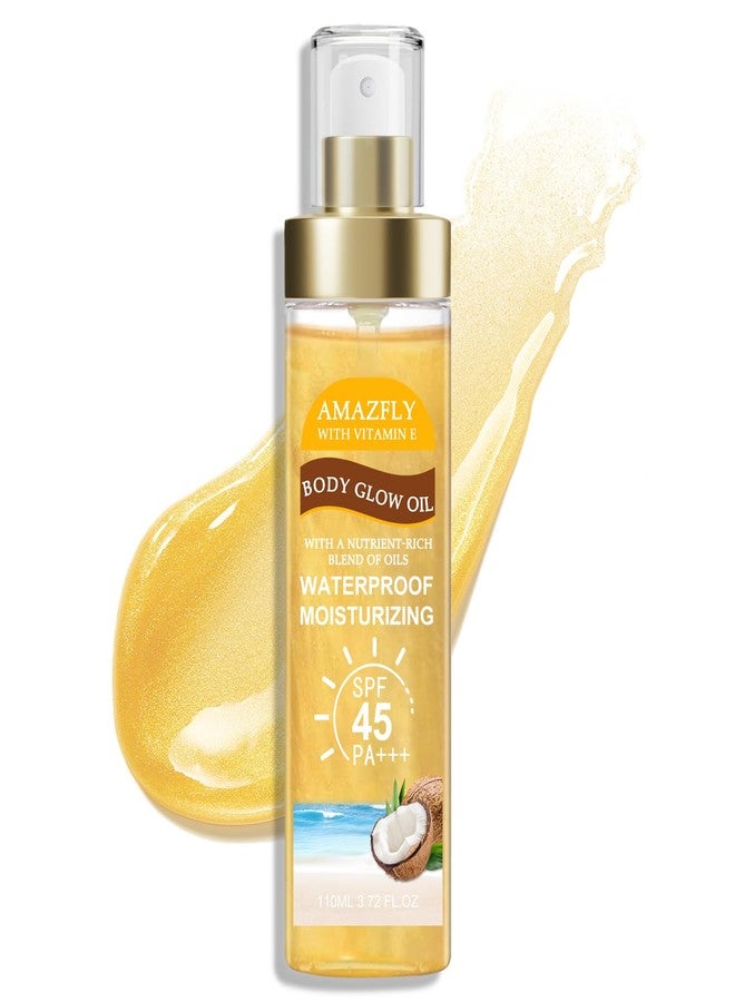 Scarman Body Glow Oil, SPF 45 PA+++, Sunscreen Body Oil with Gold Mica, Moisturizing Coconut with Vitamin E, Glow Moisturizer, Lightweight, Water Resistant, 3.72 fl oz,GOLD - Image 1