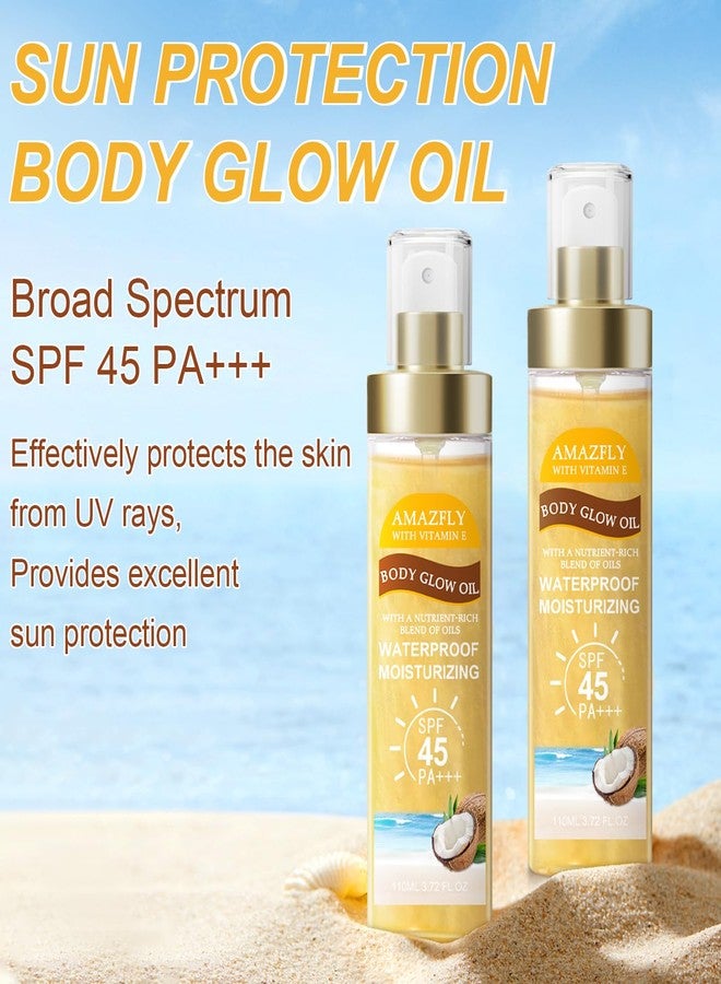 Scarman Body Glow Oil, SPF 45 PA+++, Sunscreen Body Oil with Gold Mica, Moisturizing Coconut with Vitamin E, Glow Moisturizer, Lightweight, Water Resistant, 3.72 fl oz,GOLD - Image 2